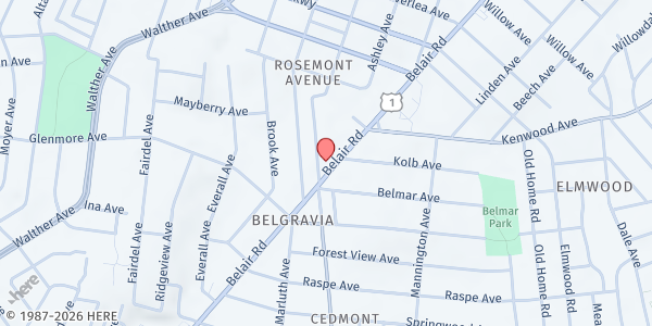 Map showing St. Matthias Episcopal Church at 6400 Belair Road, Baltimore, MD