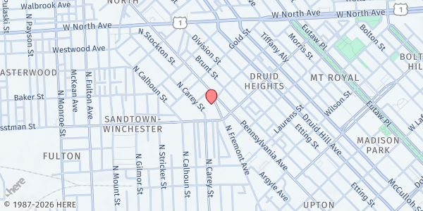 Map showing St. Peter Claver Hall at 1526 North Fremont Avenue, Baltimore, MD