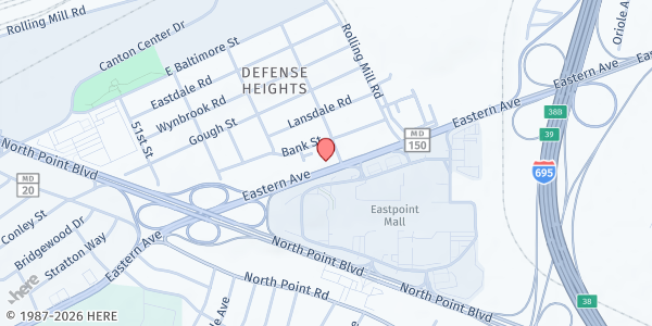 Map showing St. Peter Ev. Luth. Church at 7834 Eastern Avenue, Baltimore, MD