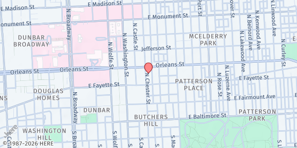 Map showing The Door's Food Distribution - Baltimore at 219 N Chester St, Baltimore, MD
