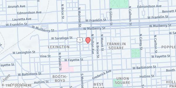 Map showing The Peoples Church of the Baltimore at 1800 Penrose Avenue, Baltimore, MD