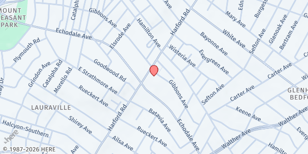 Map showing U.M.C.S. Food Pantry at 5315 Harford Road, Baltimore, MD