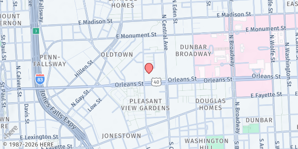 Map showing Waters AME at 417 Aisquith Street, Baltimore, MD