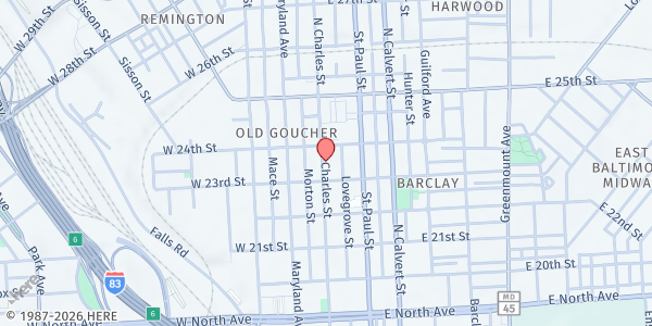 Map showing Y.E.S. Drop-In Center at 2315 N. Charles St., Baltimore, MD