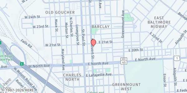 Map showing PTSA School #39 Food Pantry at 201 East 21st Street, Barclay, MD