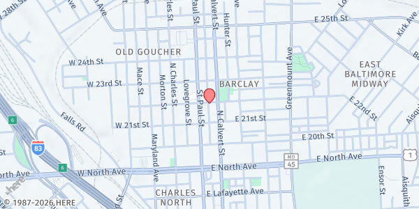 Map showing Xemra Pantry at 101 East 22nd Street, Barclay, MD