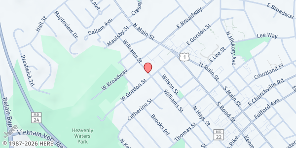 Map showing Calvary Baptist Church, Soup Kitchen at 206 East Courtland Place, Bel Air, MD