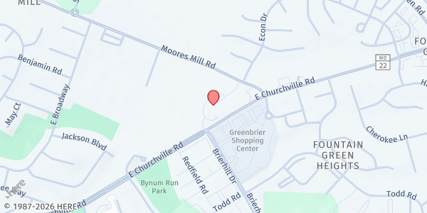 Map showing St. Matthew's Church at 1200 East Churchville Road, Bel Air, MD