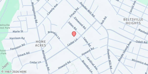 Map showing Emmanuel UMC at 11416 Cedar Lane, Beltsville, MD