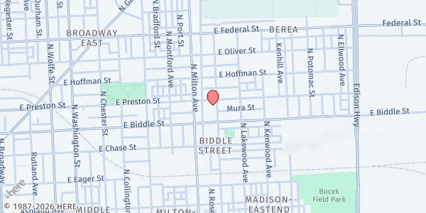 Map showing Manna Ministry of Greater Gethsemane at 2525 East Preston Street, Berea, MD