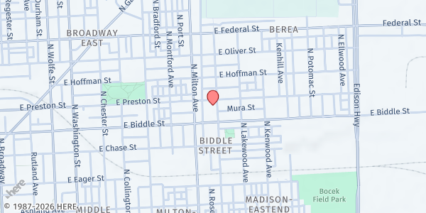 Map showing Manna Ministry of Greater Gethsemane Ministries at 2525 East Preston Street, Berea, MD