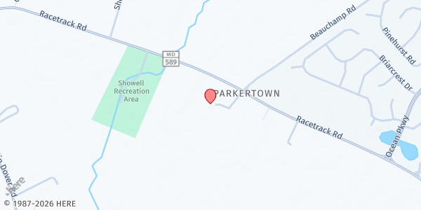 Map showing Sara's Pantry at 11227 Racetrack Road, Berlin, MD