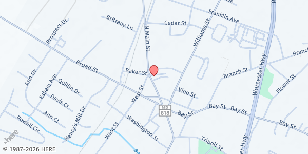 Map showing Stevenson UMC at 123 North Main Street, Berlin, MD