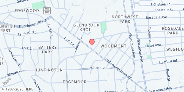 Map showing Bethesda Cares Christ Lutheran Church at 8011 Old Georgetown Road, Bethesda, MD