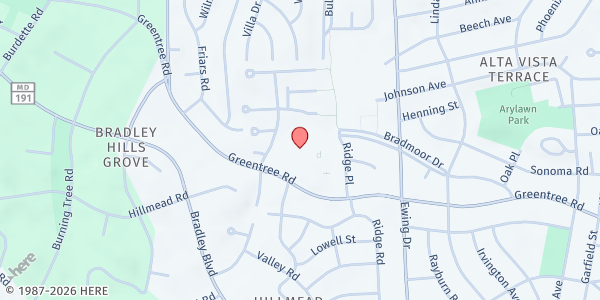 Map showing National Center for Children and Families Grentree Shelter at 6301 Greentree Road, Bethesda, MD