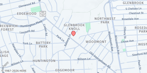 Map showing Nourishing Bethesda - Battery Lane Distribution Center at 5020 Battery Lane, Bethesda, MD