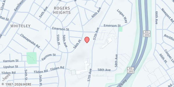 Map showing Ports Town Church at 4500 57th Avenue, Bladensburg, MD