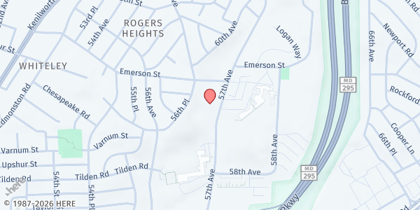 Map showing Ports Town Church at 4500 57th Ave, Bladensburg, MD