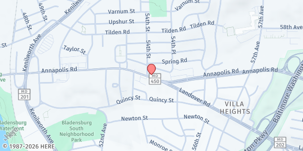 Map showing Tower of Praise Church International at 5410 Annapolis Road, Bladensburg, MD