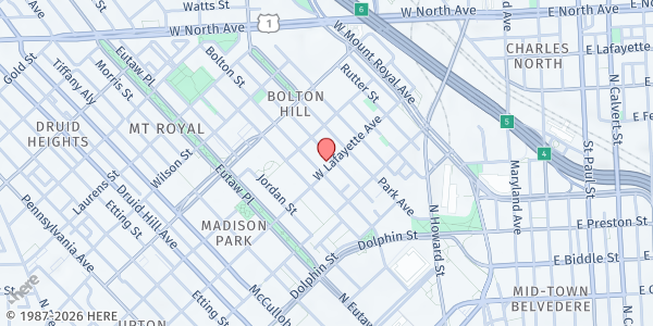 Map showing Memorial Episcopal Church at 1407 Bolton Street, Bolton Hill, MD