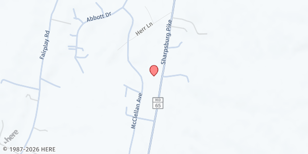 Map showing Battlefield Bible Church at 7708 Sharpsburg Pike, Boonsboro, MD