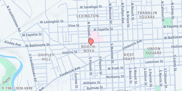 Map showing Central Baptist Church at 2031 West Baltimore Street, Booth-Boyd, MD