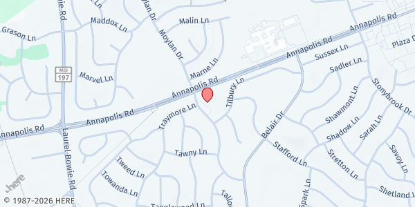 Map showing Grace Baptist Church at 3121 Trinity Drive, Bowie, MD