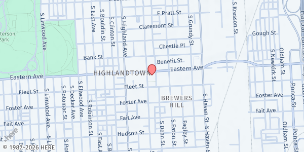 Map showing Enoch Pratt Library - Pantry on the Go! Distribution at 3601 Eastern Avenue, Brewers Hill, MD