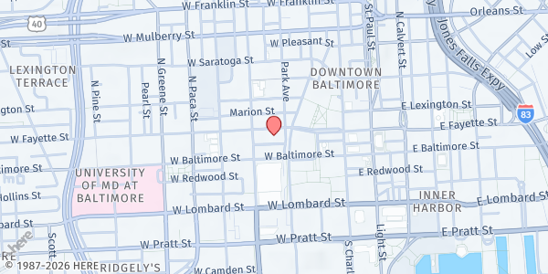 Map showing Veterans Affairs – Community Resource and Referral Center (CRRC) at 209 West Fayette Street, Bromo Arts District, MD