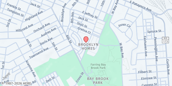 Map showing Brooklyn Homes Brown Bag Club at 4140 10th Street, Brooklyn Homes, MD
