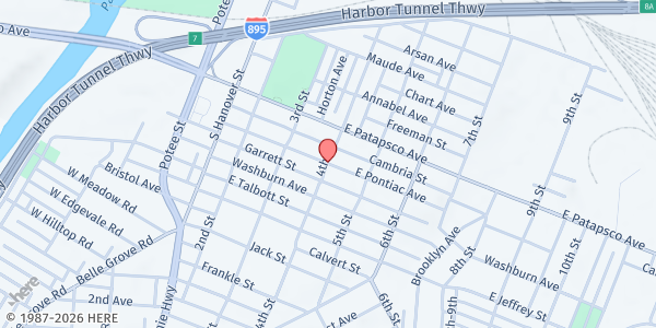 Map showing Brooklyn UMC at 4th & Pontiac, Brooklyn Park, MD