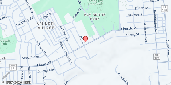 Map showing Church On the Rocks at 900 Church Street, Brooklyn Park, MD
