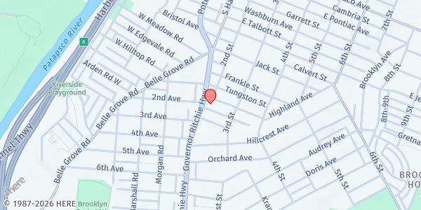 Map showing Damascus House at 4203 Ritchie Hwy, Brooklyn Park, MD