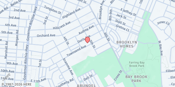 Map showing Bethany Baptist Church at 4200 Townsend Avenue, Brooklyn, MD
