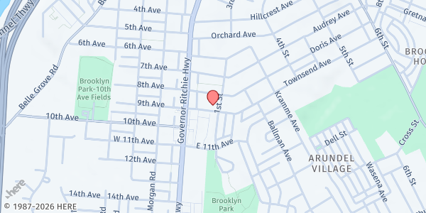 Map showing Brooklyn Heights UMC at 110 Townsend Avenue, Brooklyn, MD