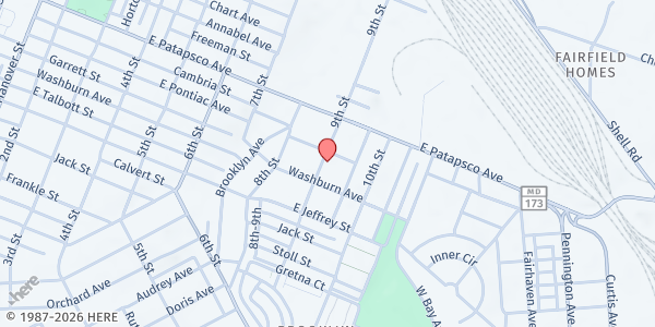 Map showing City of Refuge Baltimore Main Location at 3501 7th Street, Brooklyn, MD