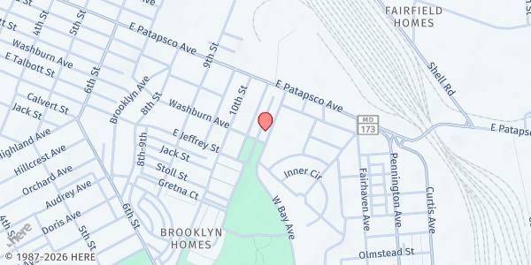 Map showing Emmanuel Wesleyan Church at 3716 West Bay Avenue, Brooklyn, MD