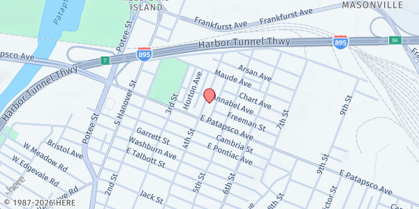 Map showing Gospel Assembly Church at 3555 4th Street, Brooklyn, MD