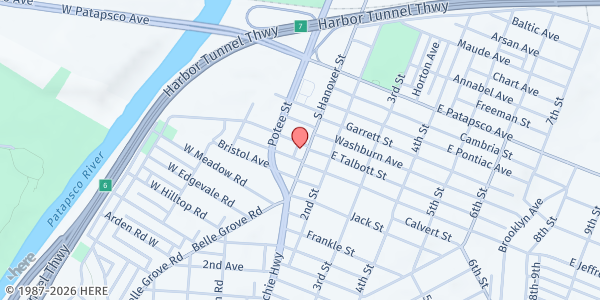 Map showing Life Church Ministries at 3820 South Hanover Street, Brooklyn, MD