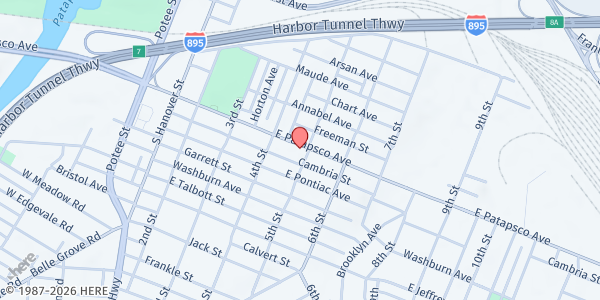 Map showing Regeneration Church of Deliverance, Inc. at 435 East Patapsco Avenue, Brooklyn, MD