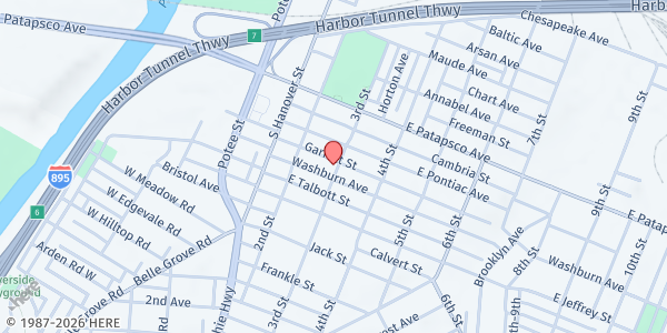 Map showing St. John Lutheran Church at 226 Washburn Avenue, Brooklyn, MD