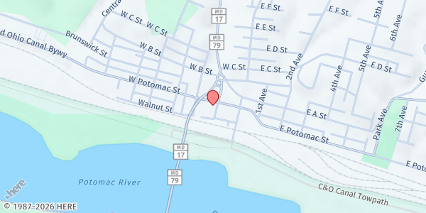 Map showing New Hope UMC at 7 Maryland Ave., Brunswick, MD