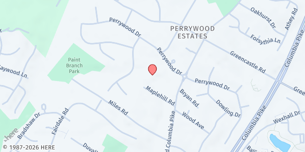Map showing Benjamin Banneker Middle School at 14800 Perrywood Drive, Burtonsville, MD