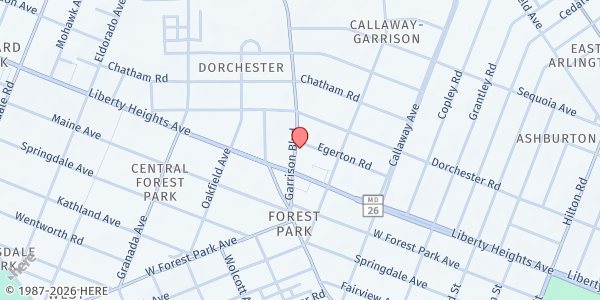 Map showing Adams Chapel AME Church Food Pantry at 3813 Egerton Road, Callaway-Garrison, MD