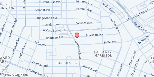 Map showing Calvary Baptist Church at 3911 Garrison Boulevard, Callaway-Garrison, MD