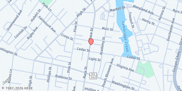 Map showing One Mission Cambridge at 614 Race Street, Cambridge, MD