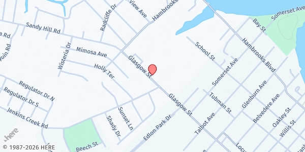 Map showing St. Mary Refuge of Sinners Church at 1515 Glasgow St., Cambridge, MD