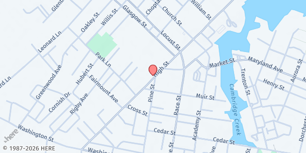 Map showing Waugh Chapel at 425 High St., Cambridge, MD