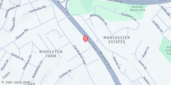 Map showing Central Baptist Church of Camp Springs at 5600 Old Branch Avenue, Camp Springs, MD