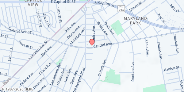 Map showing Community Ministry of PG County (Belulah Baptist) at 6056 Old Central Ave, Capitol Heights, MD